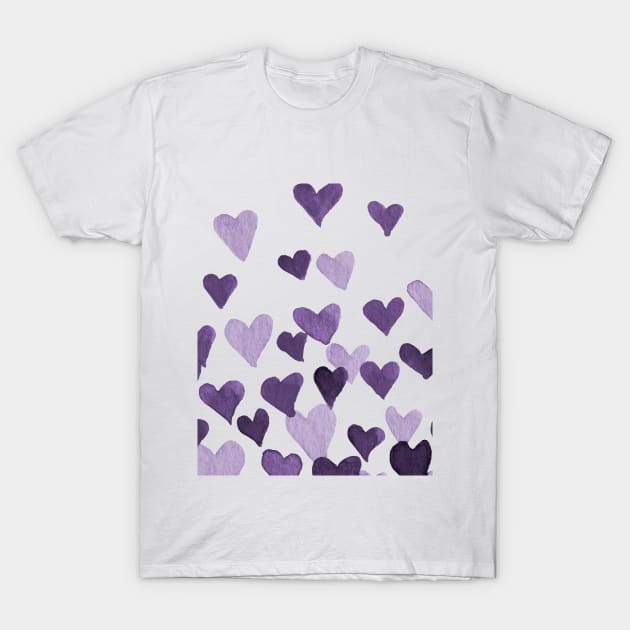 Valentine’s Day Watercolor Hearts – ultra violet T-Shirt by wackapacka